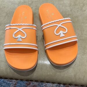 Kate Spade Vibrant Orange Slides with White Accents